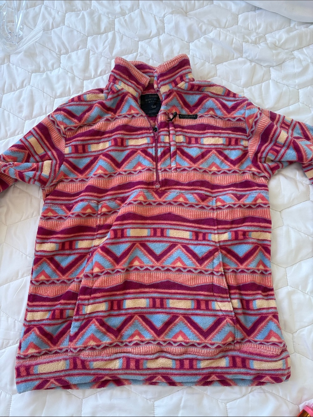 Southern Marsh Pink & Blue Geometric Fleece Quarter-Zip Pullover